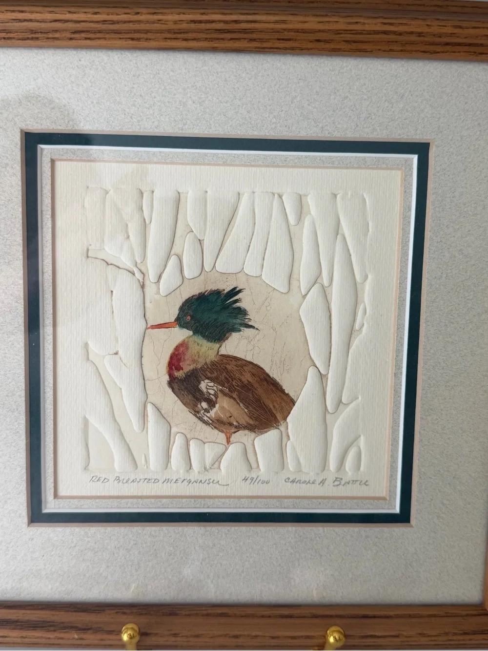 Framed Vintage Duck Art by Carole Battu Signed and Numbered Set of 2